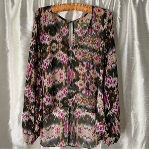 Show Me Your Mumu Top Sz Small Ikat Tie Dye Print Long Sleeve Hippie Boho Flowy